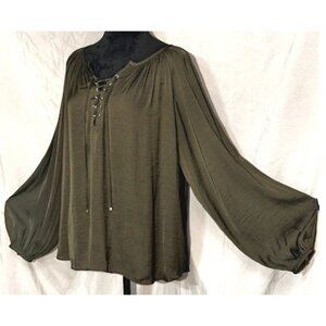 Jennifer Lopez Peasant Blouse, Dark Hunter Green, Size Large